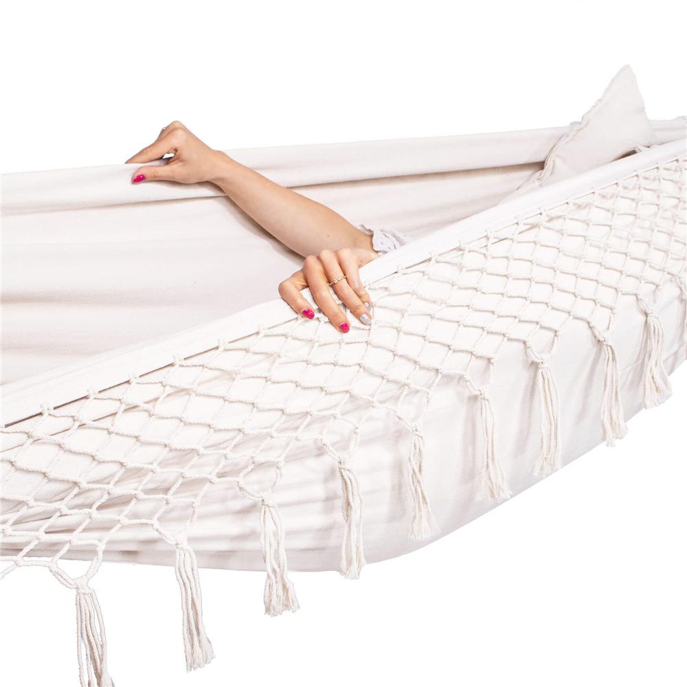 Hamac doua persoane cu franjuri si 2 perne, 200kg, 200×150 cm, bej
