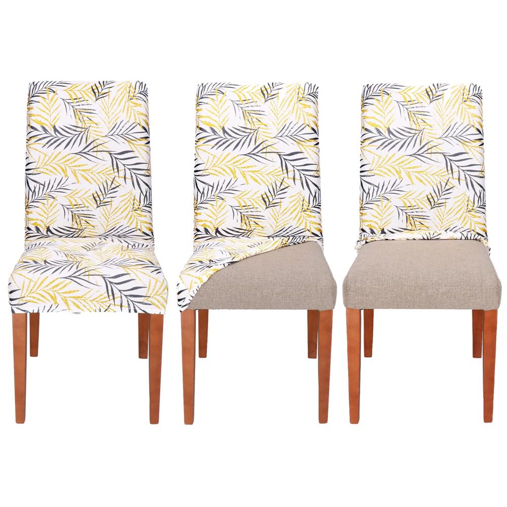 Set 4 huse pentru scaun, marime universala, poliester si spandex, 38x70cm, alb, gri si galben