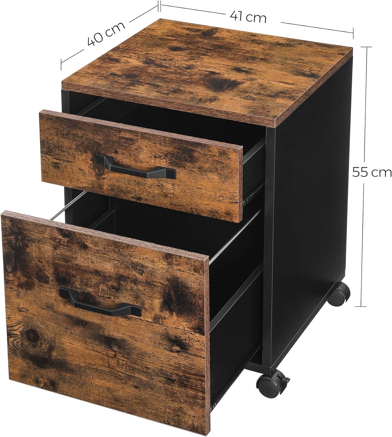 VASAGLE Dulap mobil tip rollbox pentru birouri, cu 2 sertare, stil industrial, 41x40x55cm, maro rustic