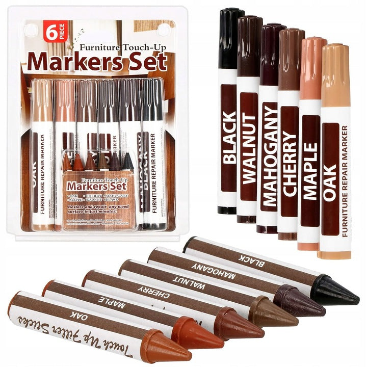Set 12 markere si creioane de ceara pentru reparatii mobila, multicolor