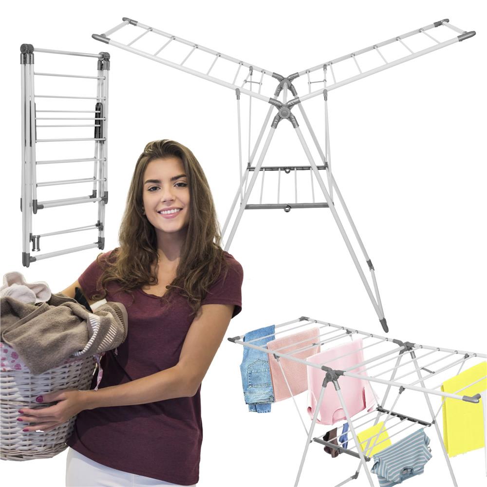 Uscator de rufe pliabil, 3 platforme cu etaj intermediar de agatat, 156x57x100cm
