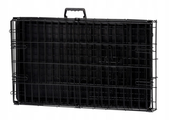 Cusca pentru animale, 2 usi, Pliabila din metal, L, Negru, 61x49x42 cm