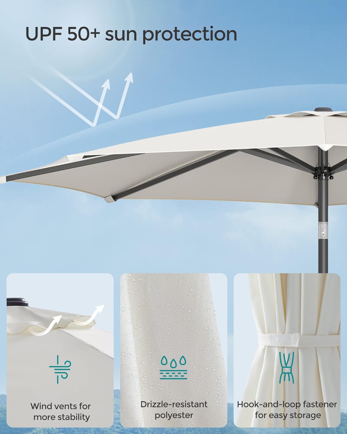 SONGMICS Umbrela de gradina, cu manivela pentru deschidere, sistem inclinare, 300cm, bej