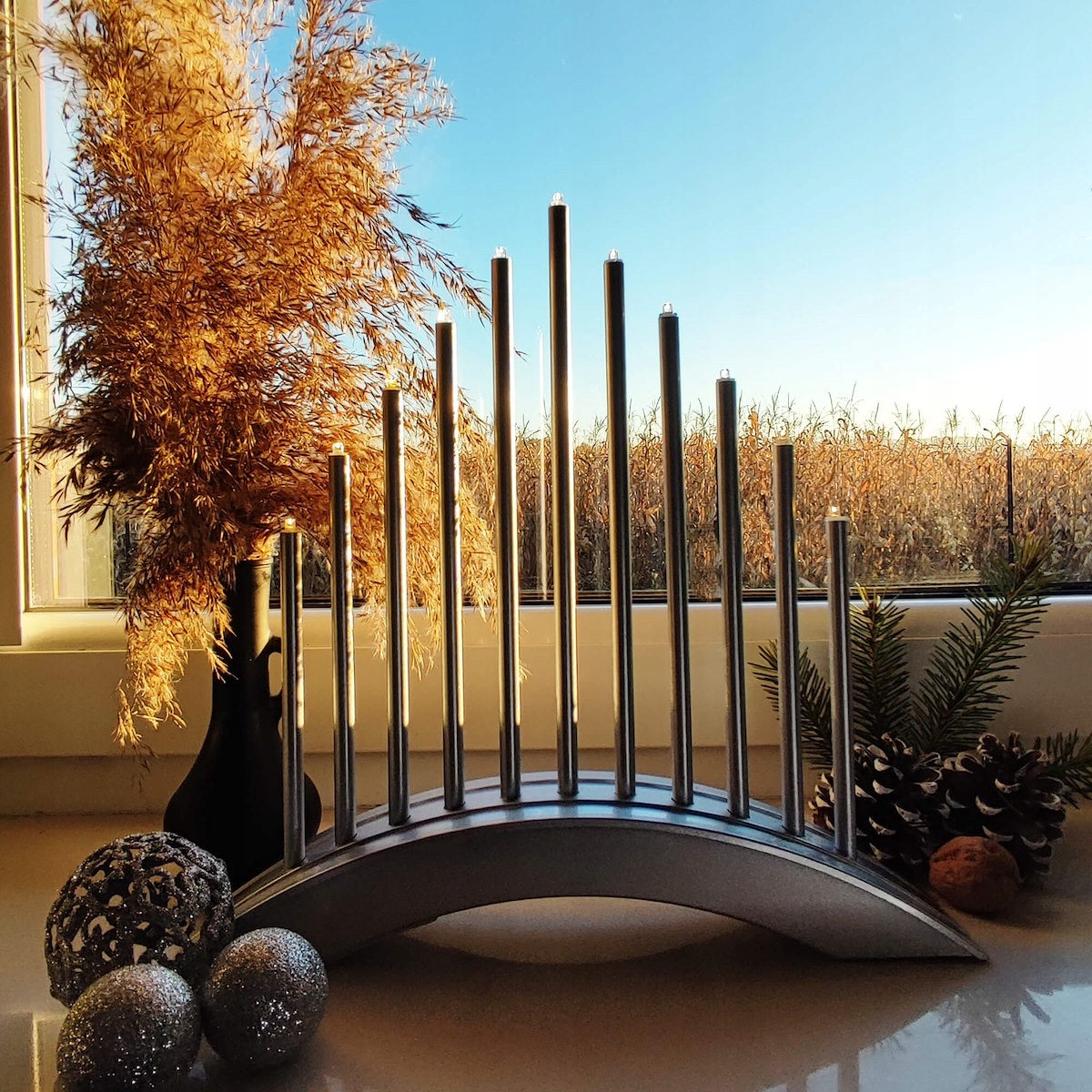Lumanari decorative de Craciun, 11 becuri tip LED, culoare argintiu