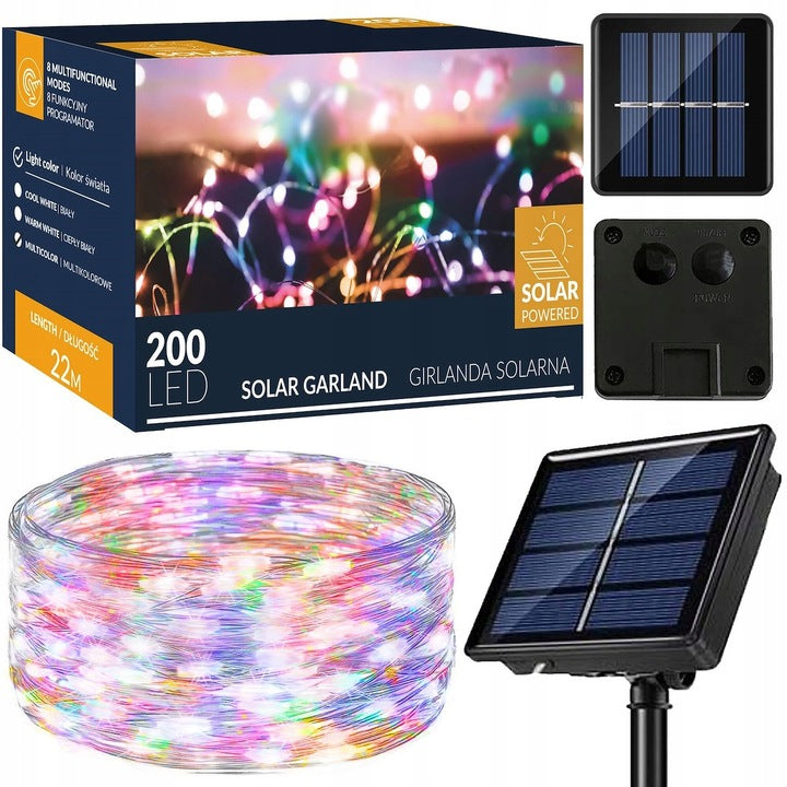 Ghirlanda luminoasa cu incarcare solara, 200 LED-uri, 22 metri, 8 functii, multicolor - 5