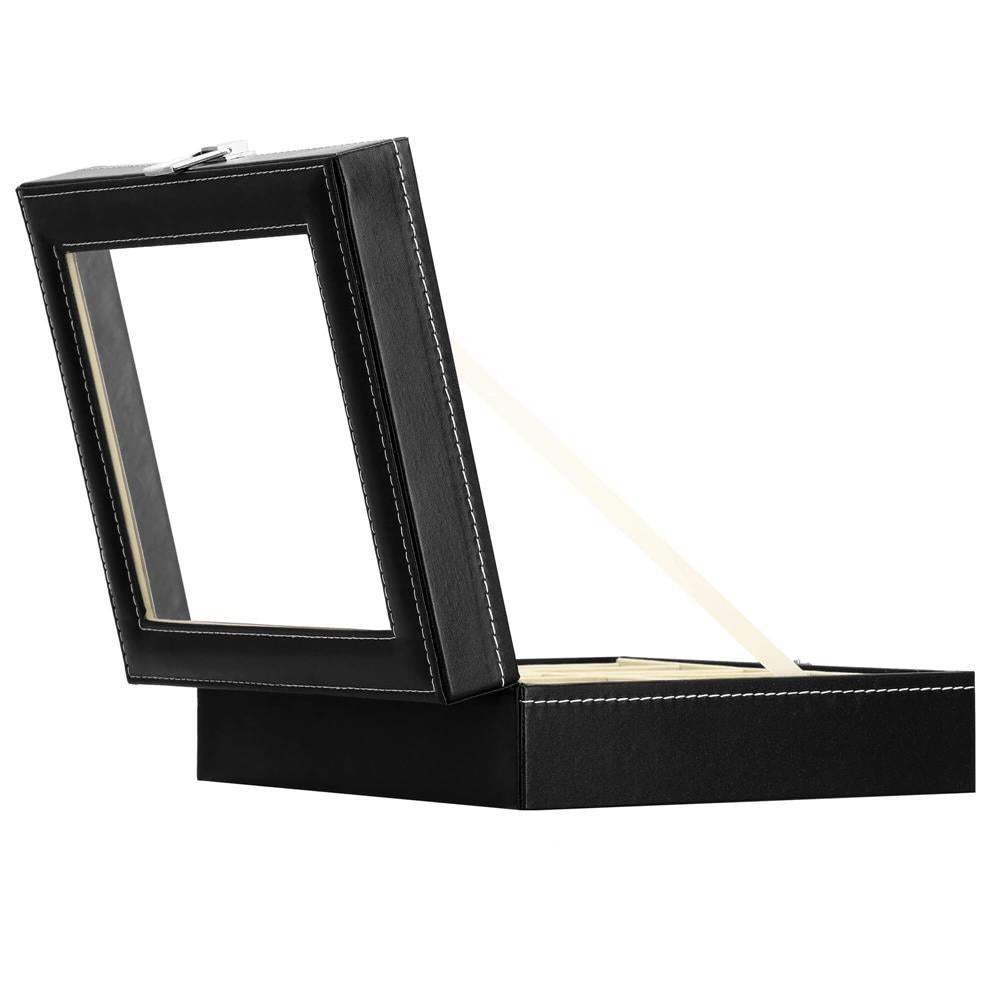 Cutie depozitare si organizare ceasuri, MDF, piele ecologica, 30x20x8cm, negru interior crem