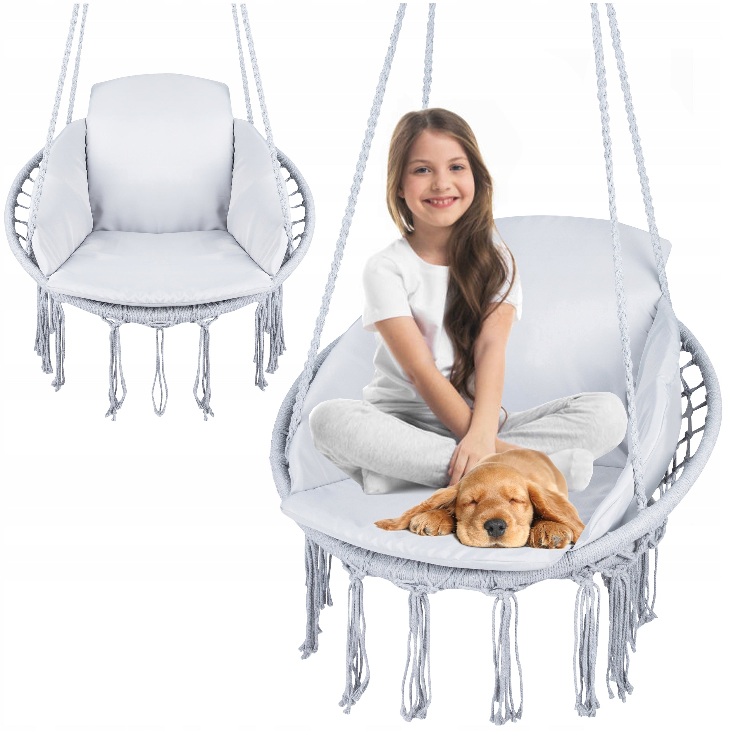 Scaun rotund tip leagan suspendat cu perna Confort casa sau gradina, gri