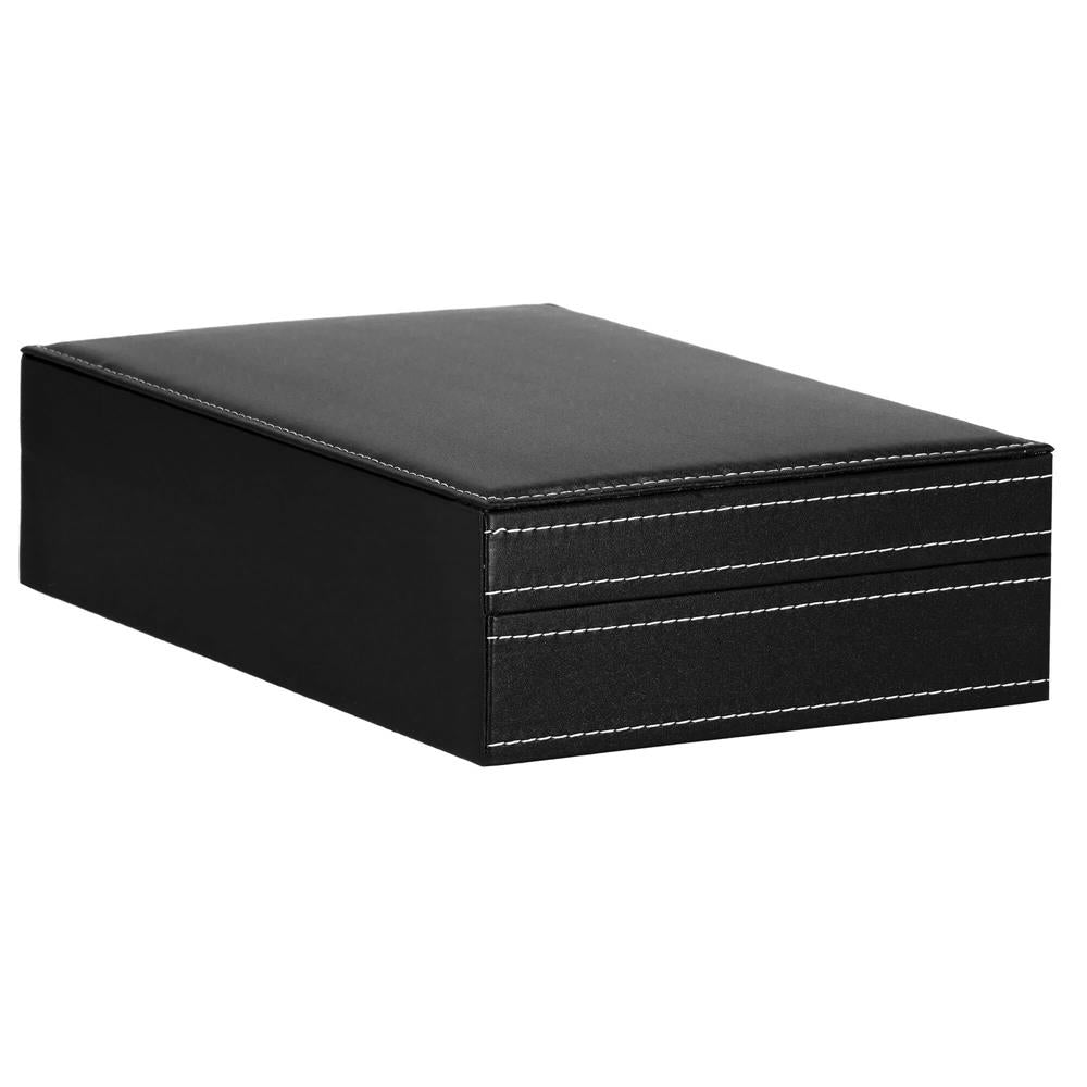 Cutie depozitare si organizare ceasuri si alte accesorii, MDF, piele ecologica, 30x20x8cm, negru