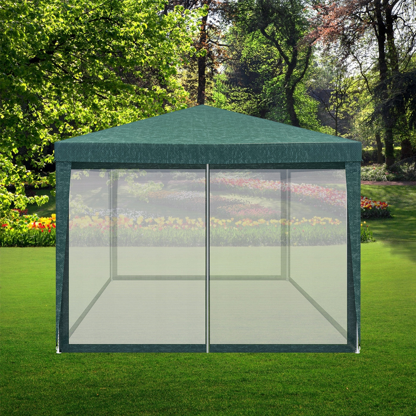 Pavilion cu plasa anti-insecte si fermoar, patrat, 3x3m, Verde