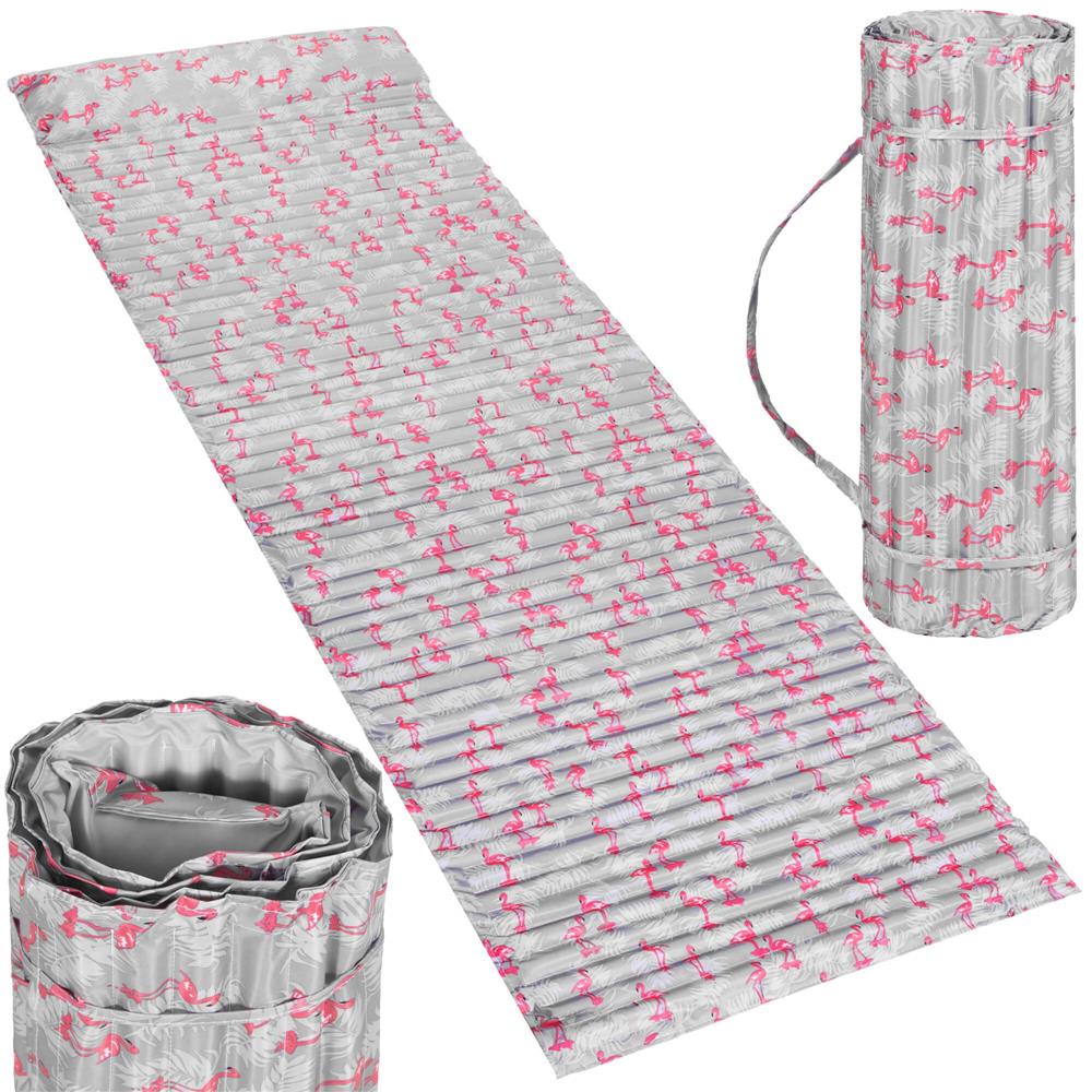 Saltea pentru plaja pliabila, din spuma, ultra-usoara, cu perna si maner de transport, 60x180cm, gri flamingo roz