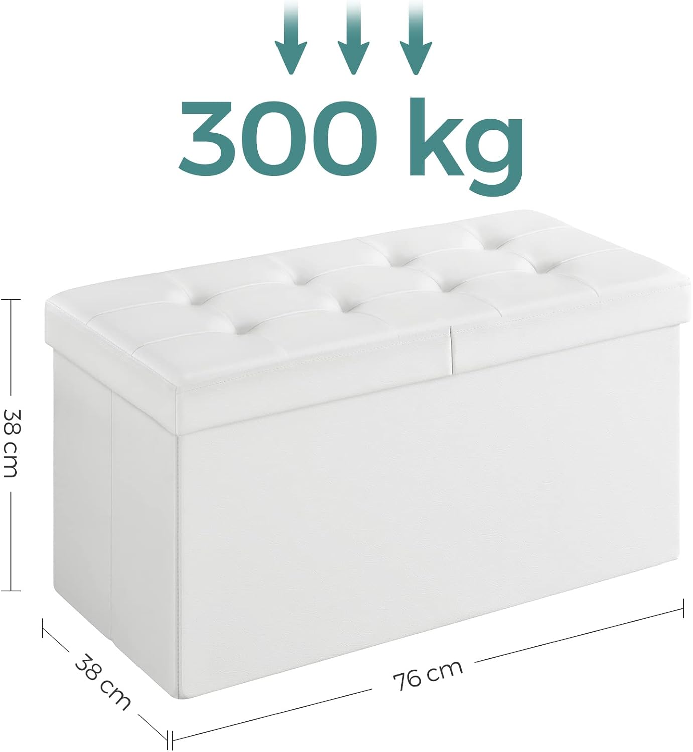 SONGMICS Taburet pliabil cu sezut moale, spatiu depozitare 80 litri, max 300kg, 76x38x38 cm, alb