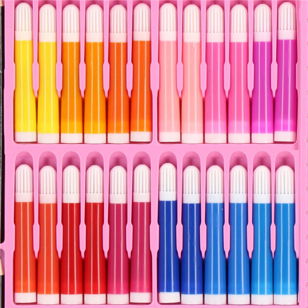 Set de pictura si desen pentru copii, 258 de piese, trusa plastic roz