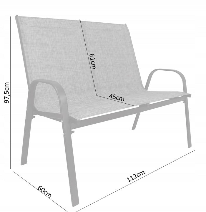 Set mobilier gradina textilene, 2 scaune, 1 canapea si 1 masa, gri deschis