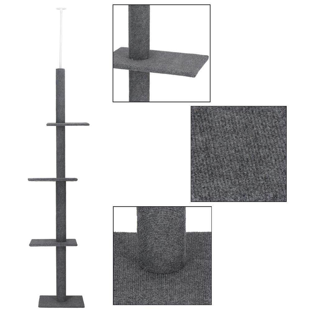 Ansamblu de joaca pentru pisici, tip stalp de catarat pana la tavan, inaltime reglabila 246 - 286 cm, gri