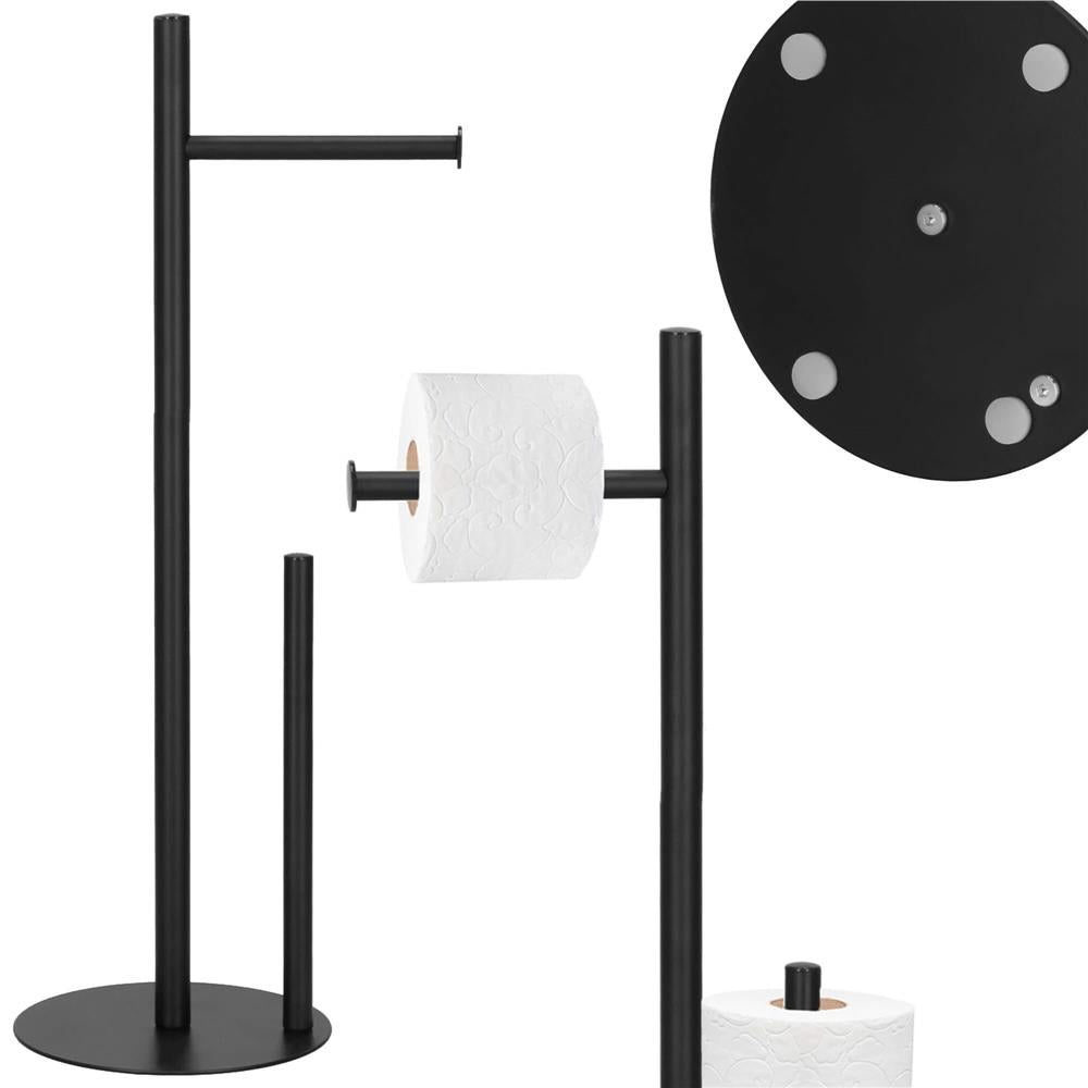 Suport hartie igienica 2 in 1 cu suport rezerve, 55 cm, negru mat