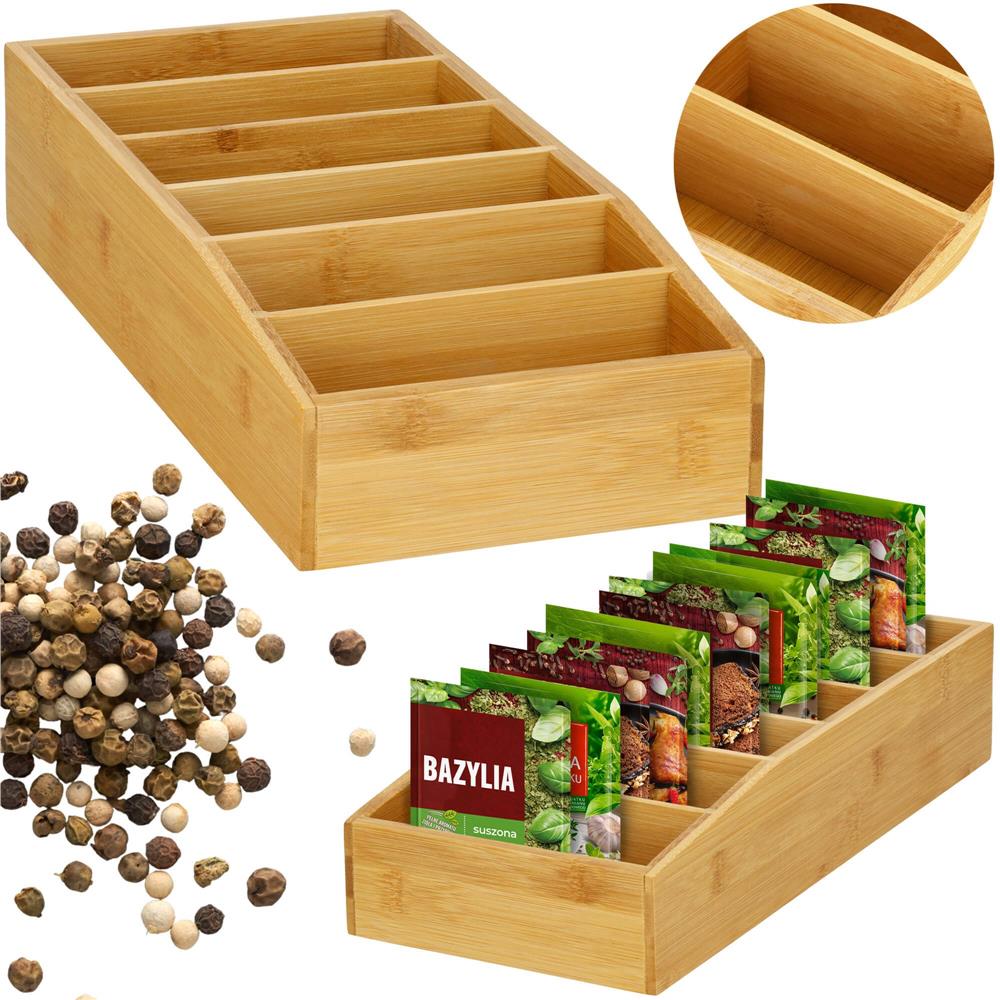 Organizator de bucatarie pentru plicuri de condimente, din bambus, 35x15x7cm, natur