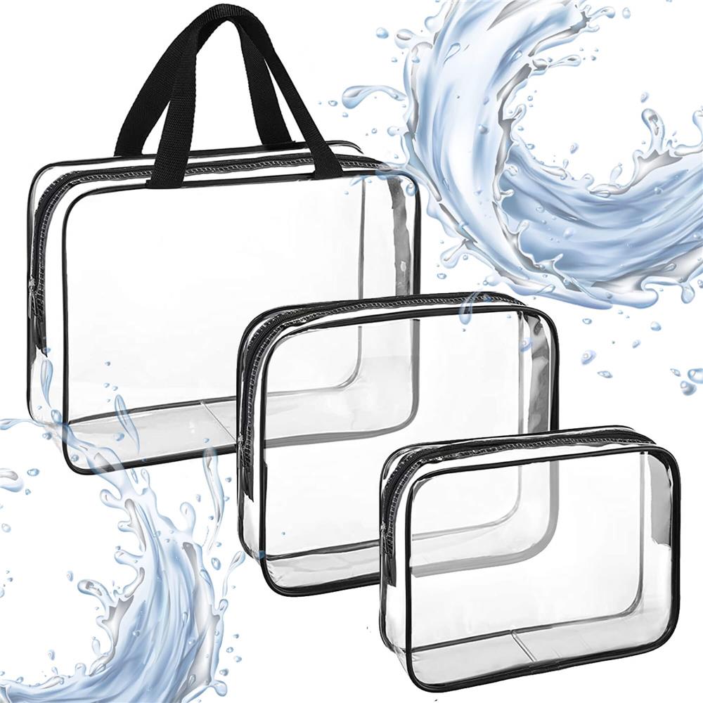 Set 3 genti organizatoare de calatorie cu fermoar, diverse dimensiuni, transparente