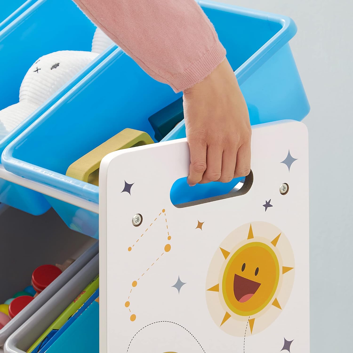 SONGMICS Raft de depozitare jucarii, 16 cutii detasabile din plastic, 89x27x106cm, alb