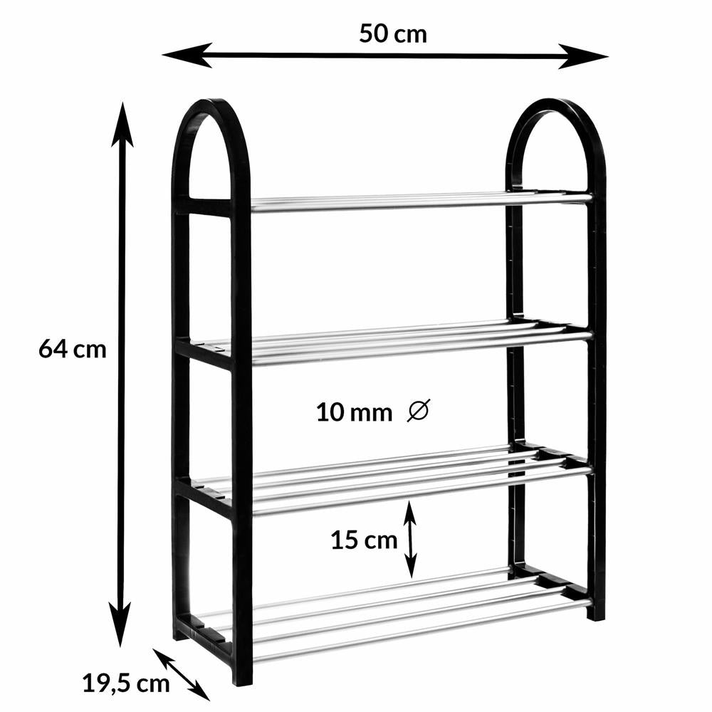 Pantofar metalic Sersimo cu 4 rafturi, 64x50cm, negru argintiu