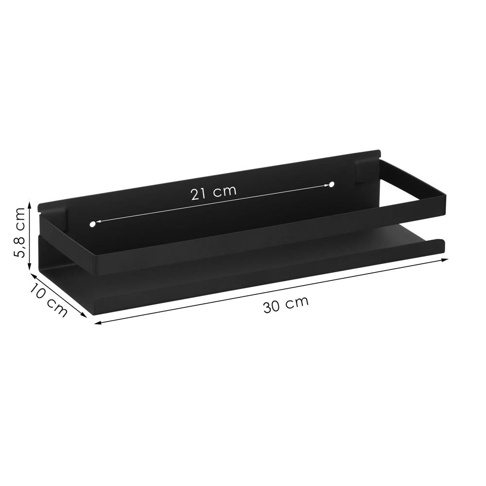 Raft de baie cu 2 sisteme instalare pe perete, aluminiu, 30x10x6cm, negru