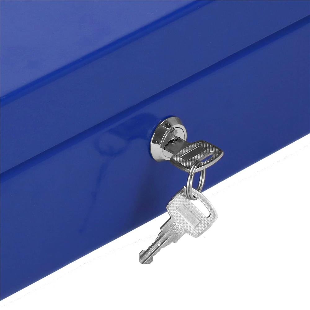 Caseta pentru bani tip cutie de valori, compartimentanta, cu cheie, metal, 20x16x9cm, albastru