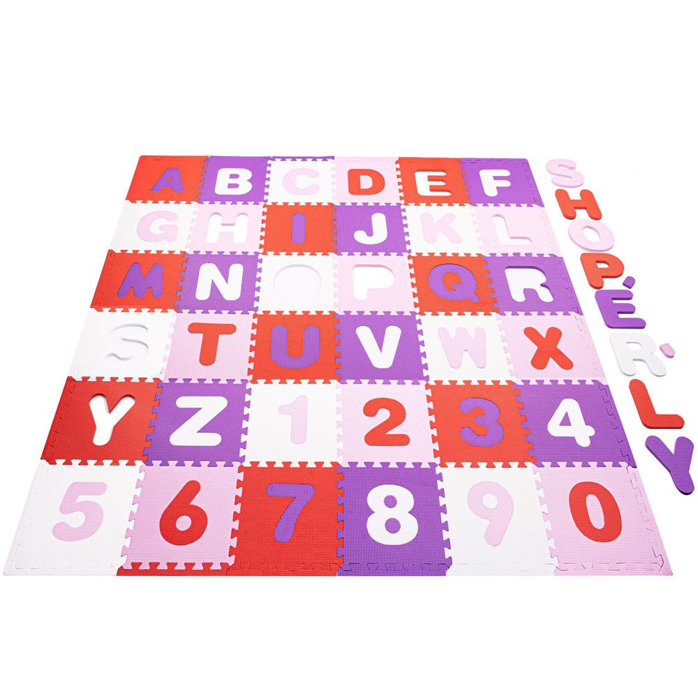 Covor din spuma pentru copii, tip puzzle cifre si litere, 36 piese, 175×175 cm, multicolor