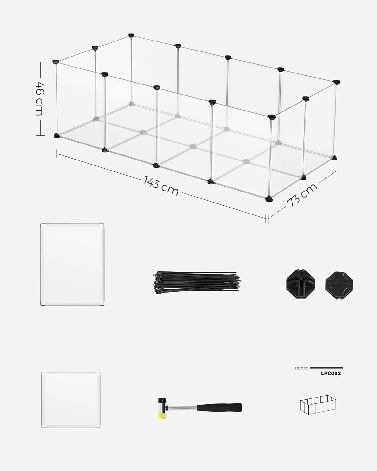 SONGMICS Tarc pentru animale mici rozatoare, din plastic, modulara DIY, 143 x 73 x 46 cm, alb