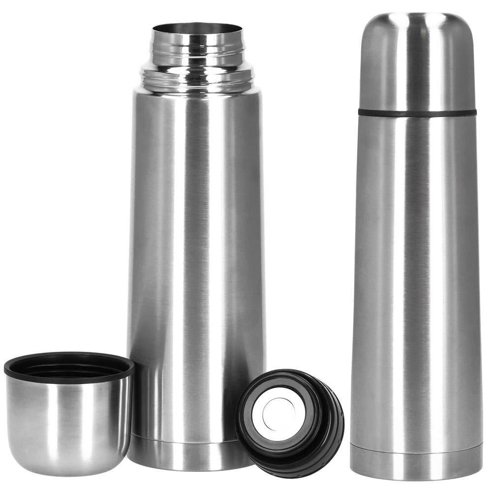 Cana termos cu pahar, perete din inox dublu izolat, 500ml, 24cm, argintiu