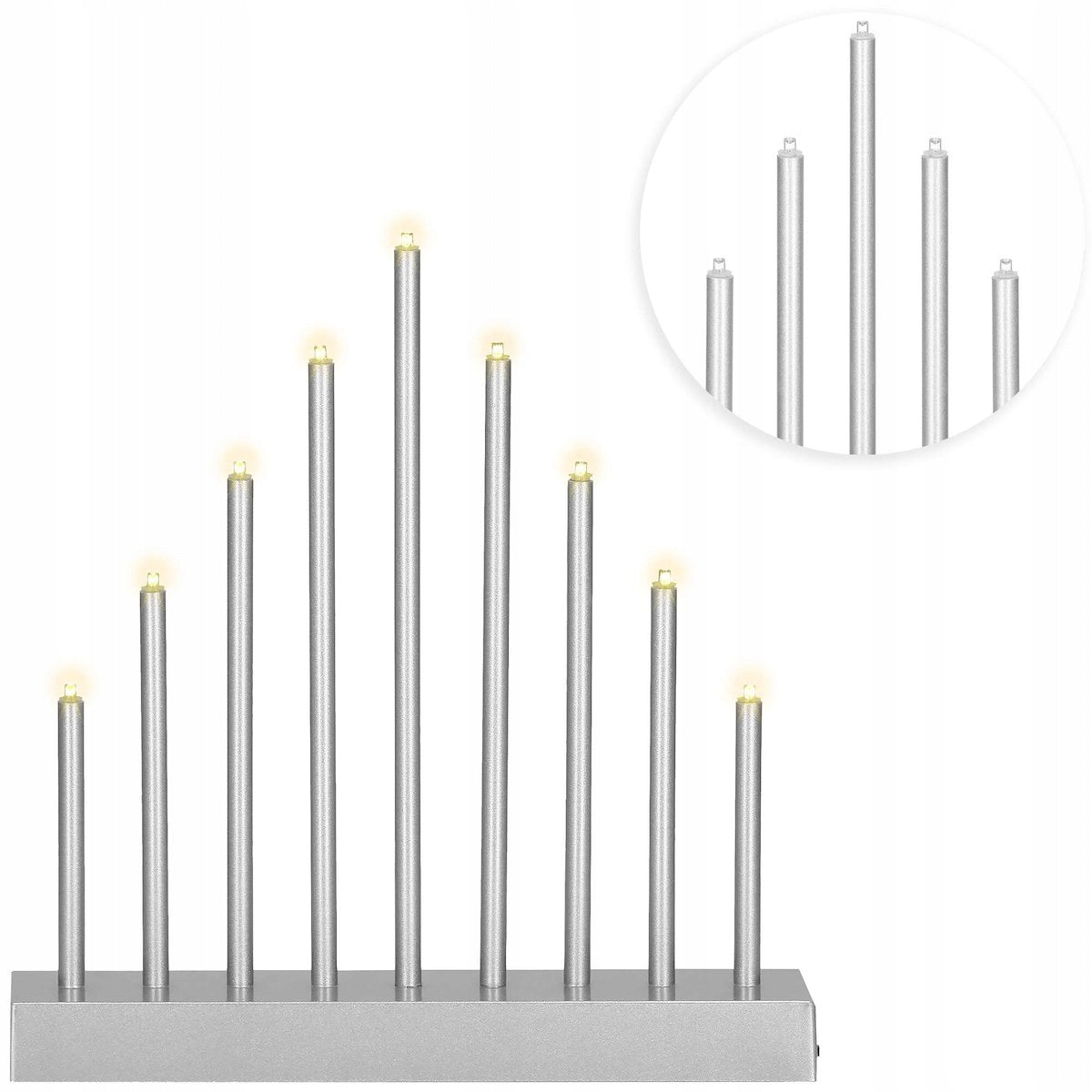 Lumanari decorative de Craciun, 9 becuri tip LED, culoare argintiu
