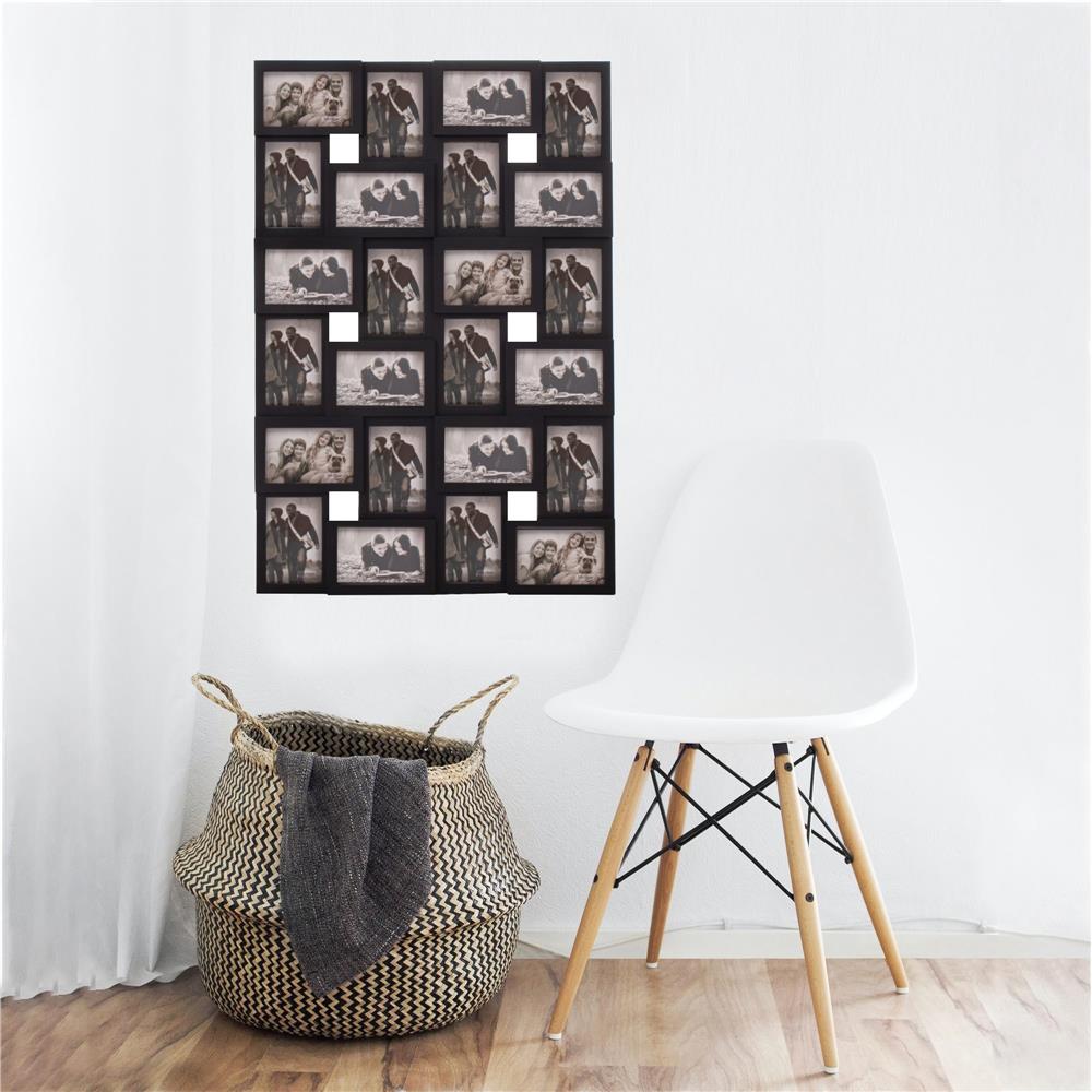 Rama foto de perete, colaj de 24 fotografii, 57x86cm, negru