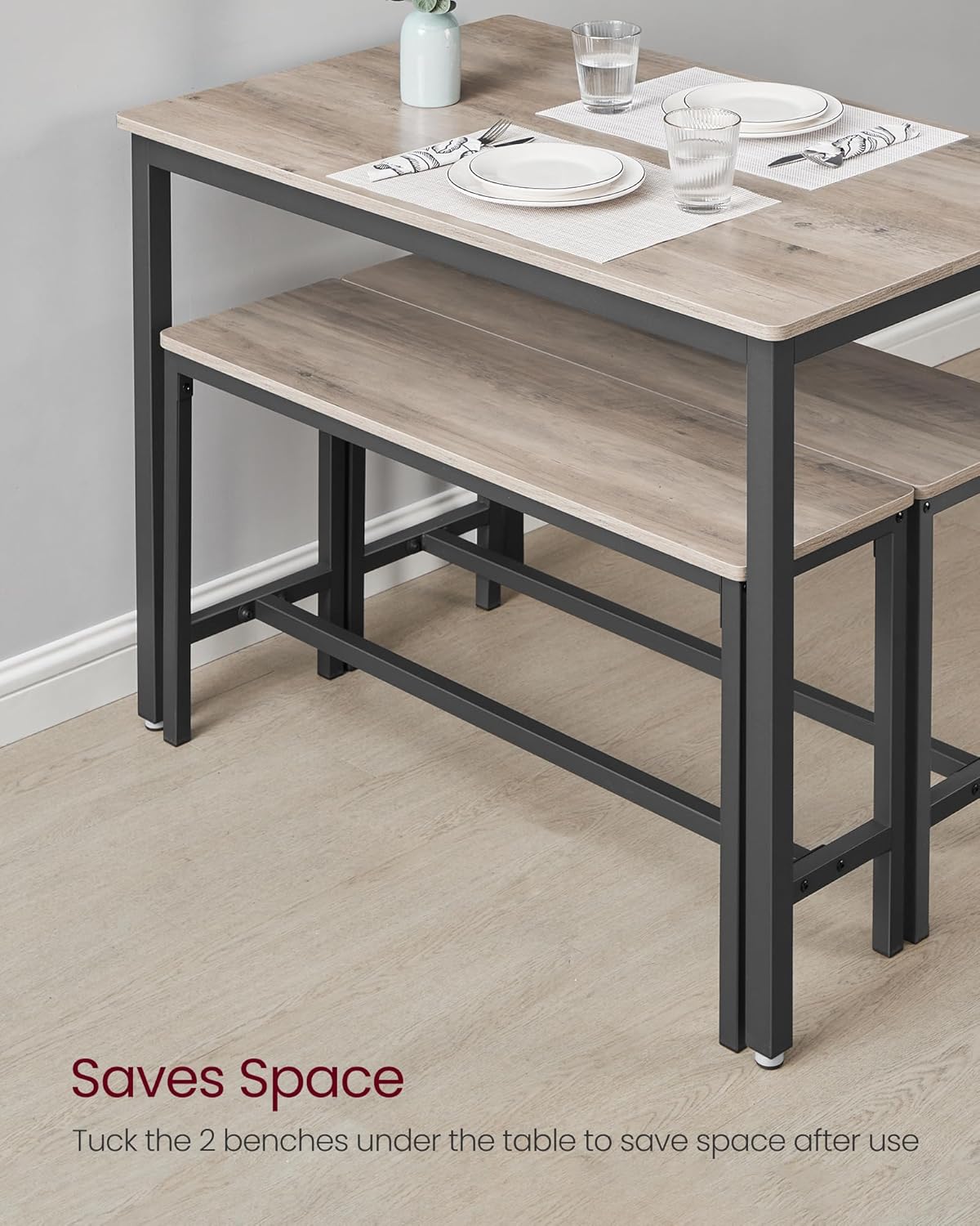 VASAGLE Masa de bar cu 2 banci, design industrial, 110x70x75cm, stejar sonoma