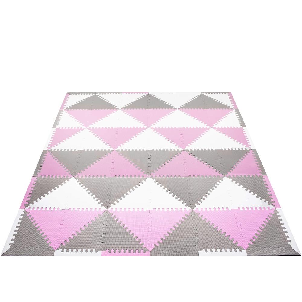 Covor din spuma pentru copii, tip puzzle triunghiuri, 96 piese,186×186 cm, gri roz
