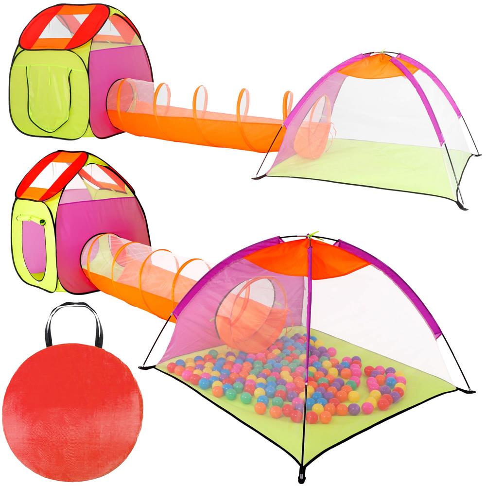 Loc de joaca 3 in 1 pentru copii, multifunctional, casuta, tunel si cort, 385x120x115cm, multicolor