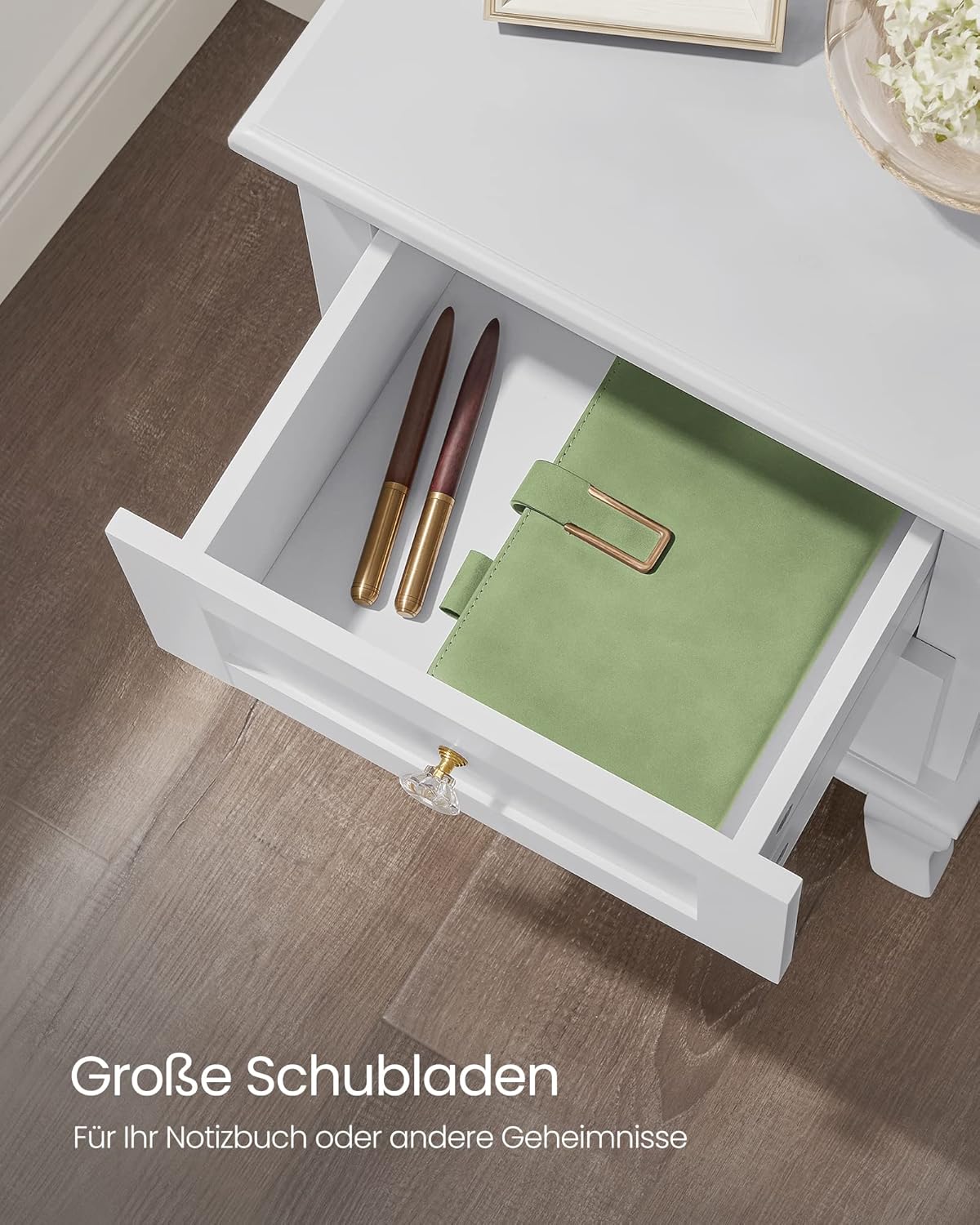VASAGLE Set de 2 noptiere din MDF, cu sertare, 39x31x53 cm, alb