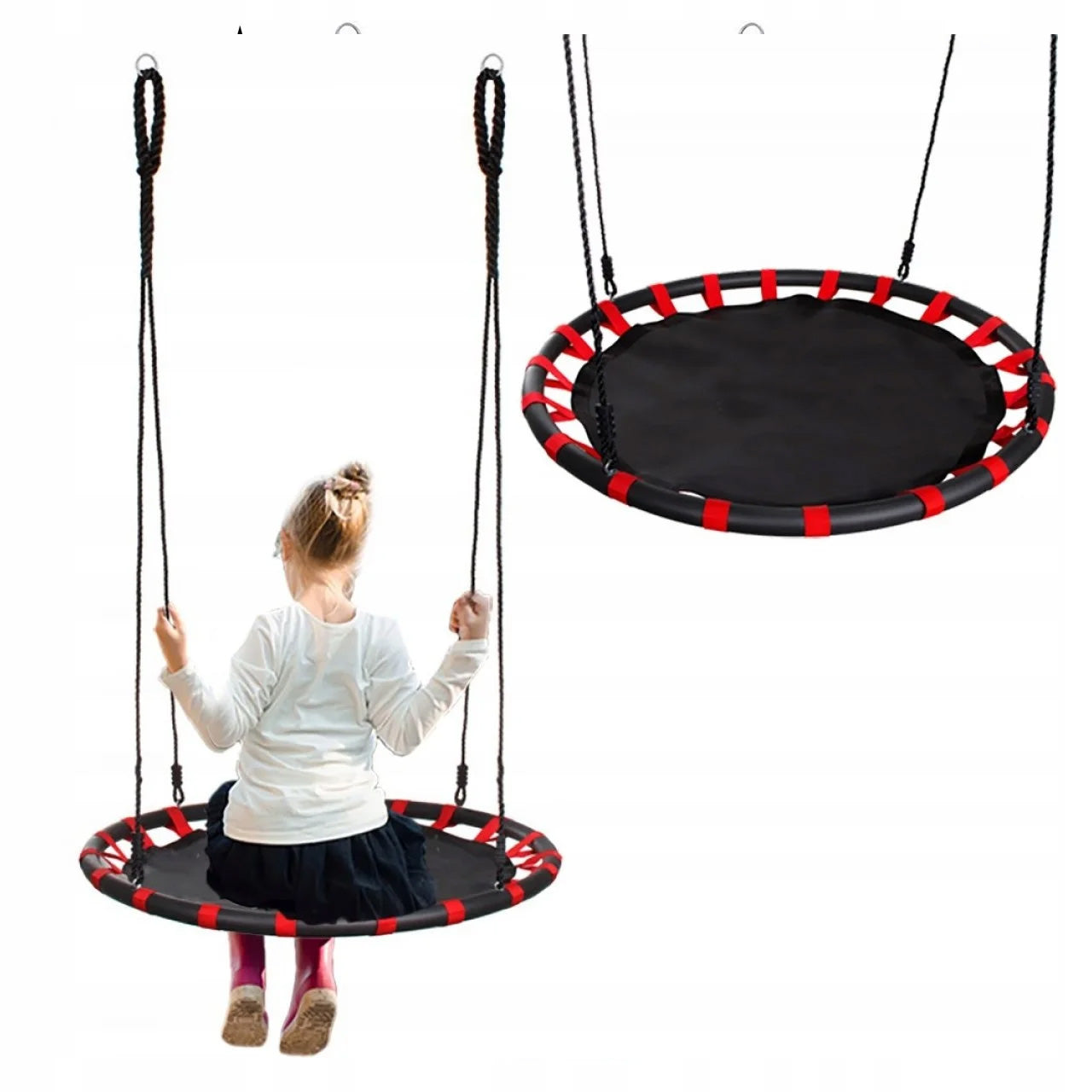 Leagan tip cuib Sersimo NS5, diametru 110cm, inaltime reglabila, pentru exterior, sarcina 100 kg, Rosu Negru
