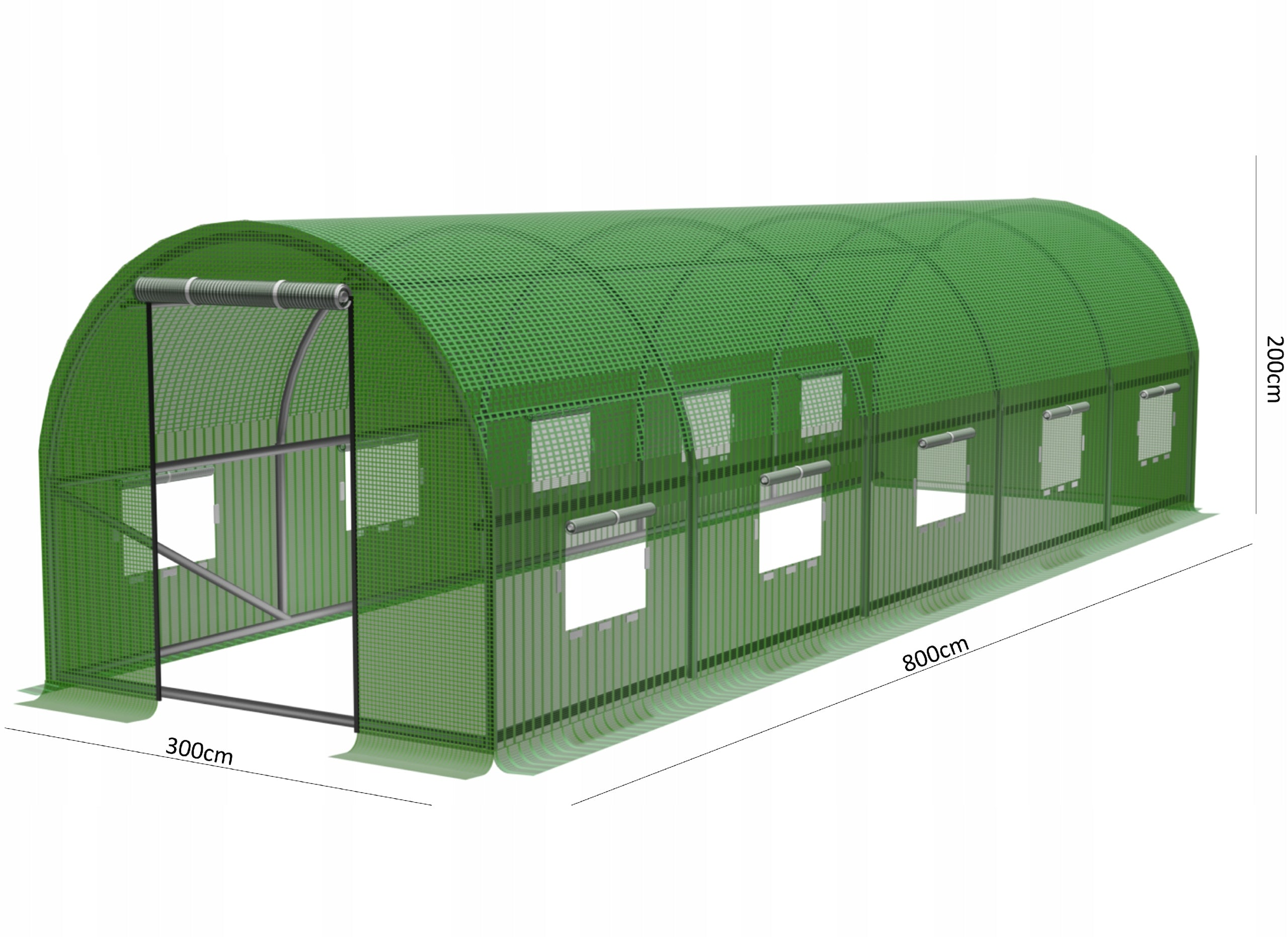 Sera de gradina, tip tunel cu cadru metalic, 300x800cm, verde, 24mp
