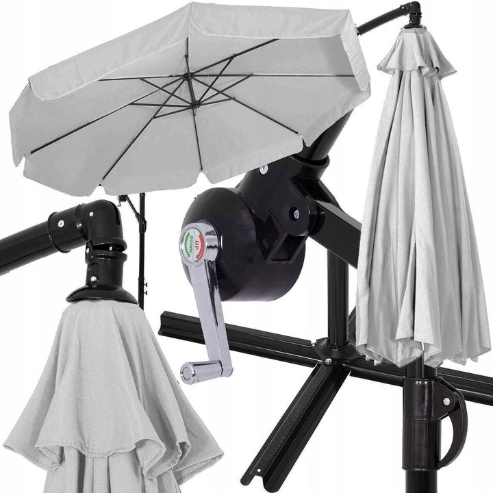 Umbrela de gradina cu brat lateral banana, cu husa, 300cm, gri deschis - 6