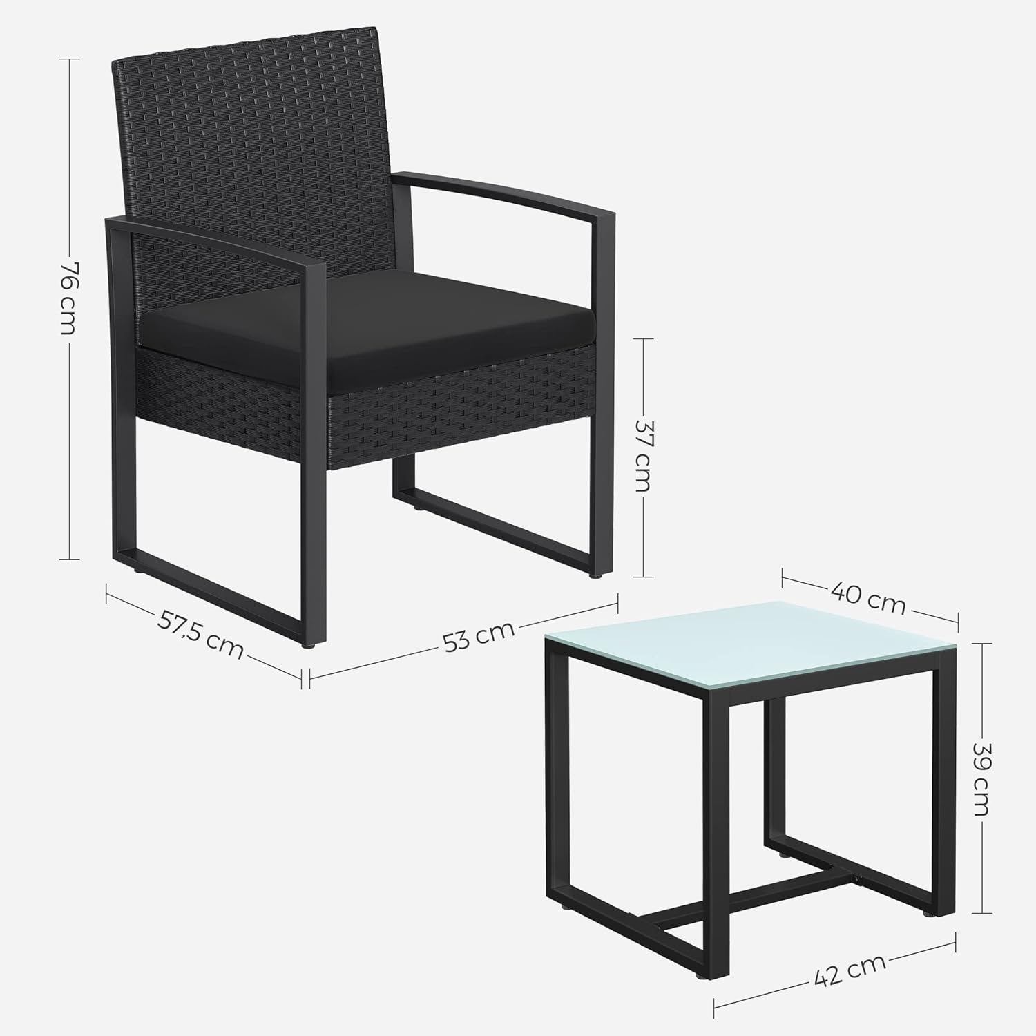 SONGMICS Set de mobilier pentru terasa sau balcon, din poliratan PE, masa si 2 scaune, negru