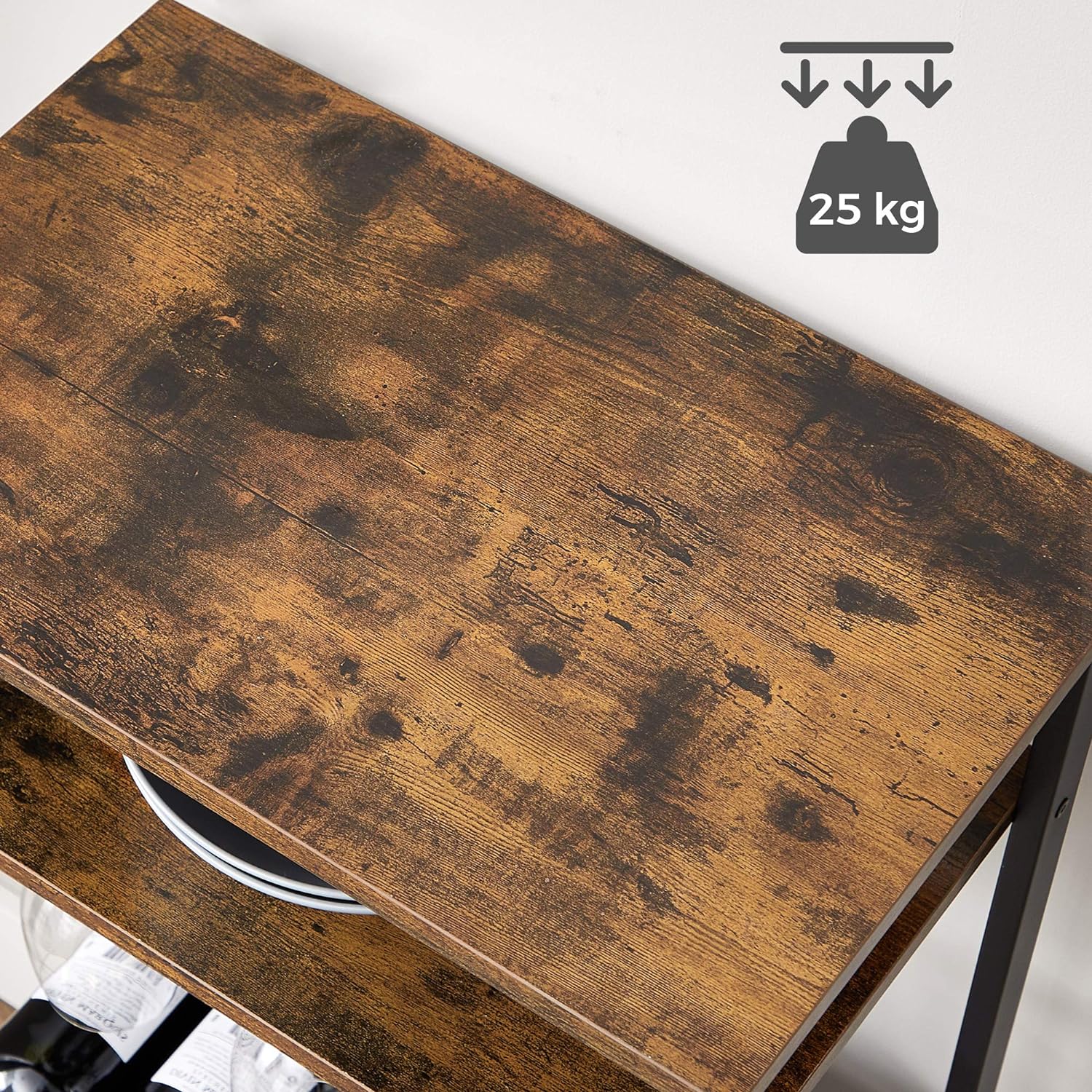VASAGLE Raft pentru vinuri, capacitate 20 de sticle, cu suport pentru pahare, stil industrial, 50x32x100cm, maro rustic si negru