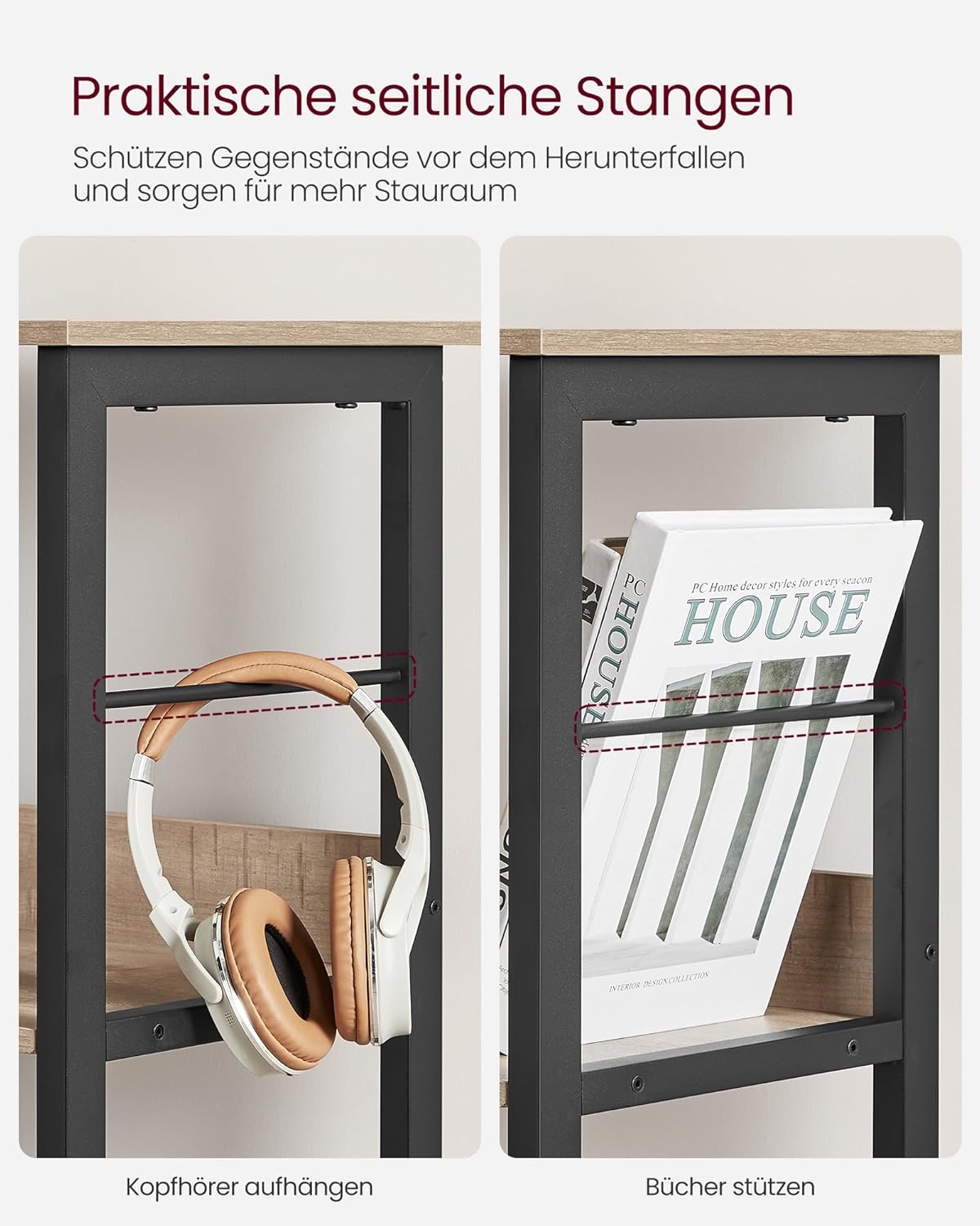 VASAGLE Biblioteca, raft cu 6 unitati de depozitare, din lemn, 33x120x80 cm, gri stejar - 5