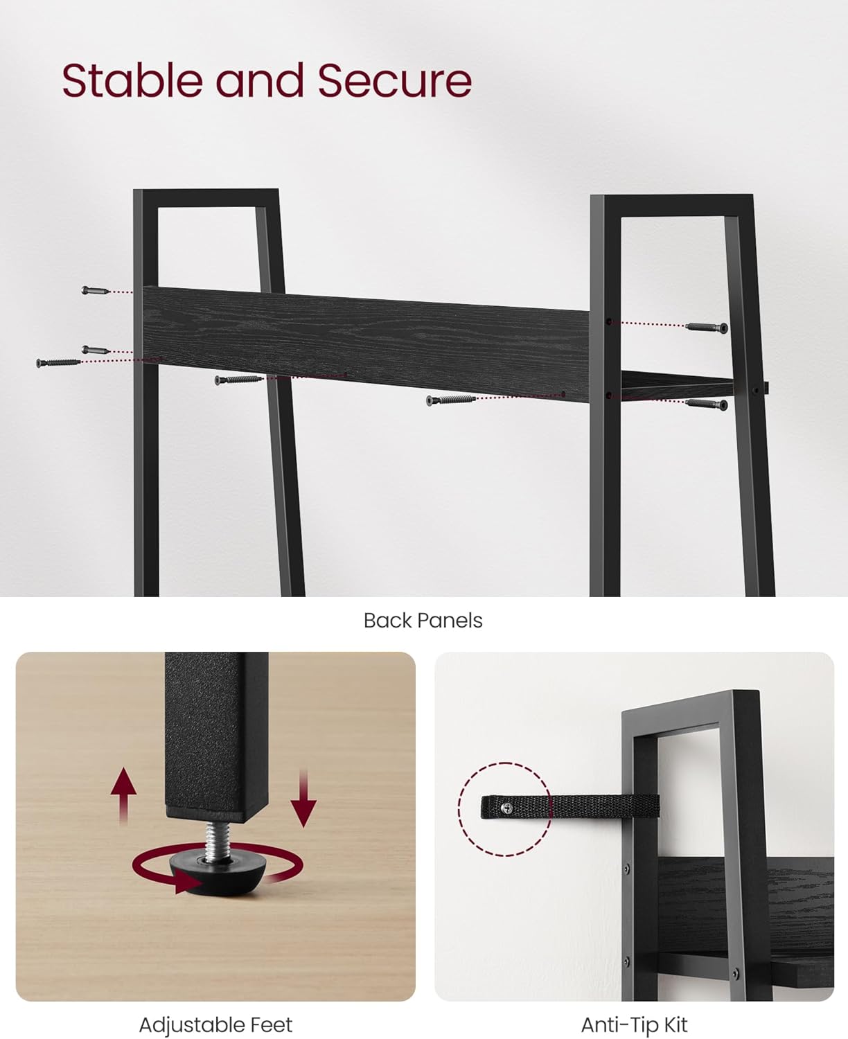VASAGLE Biblioteca tip scara, cadru otel cu 5 polite, stil industrial, 80x30x170 cm, negru - 5