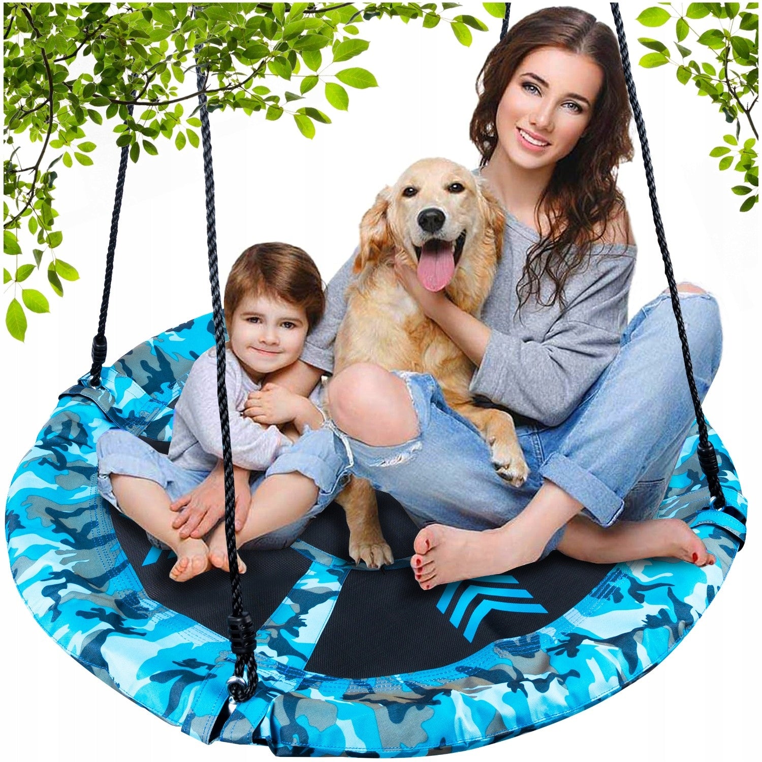 Leagan tip cuib Camuflaj 100cm, inaltime reglabila, 150 kg, Albastru Negru
