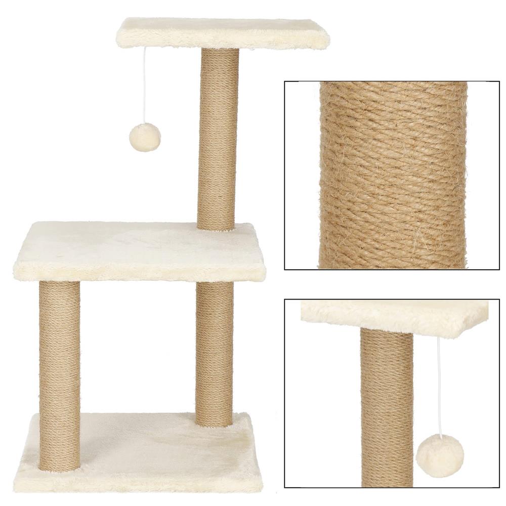 Ansamblu de joaca pentru pisici, cu loc pentru zgariat, minge, 65cm, crem