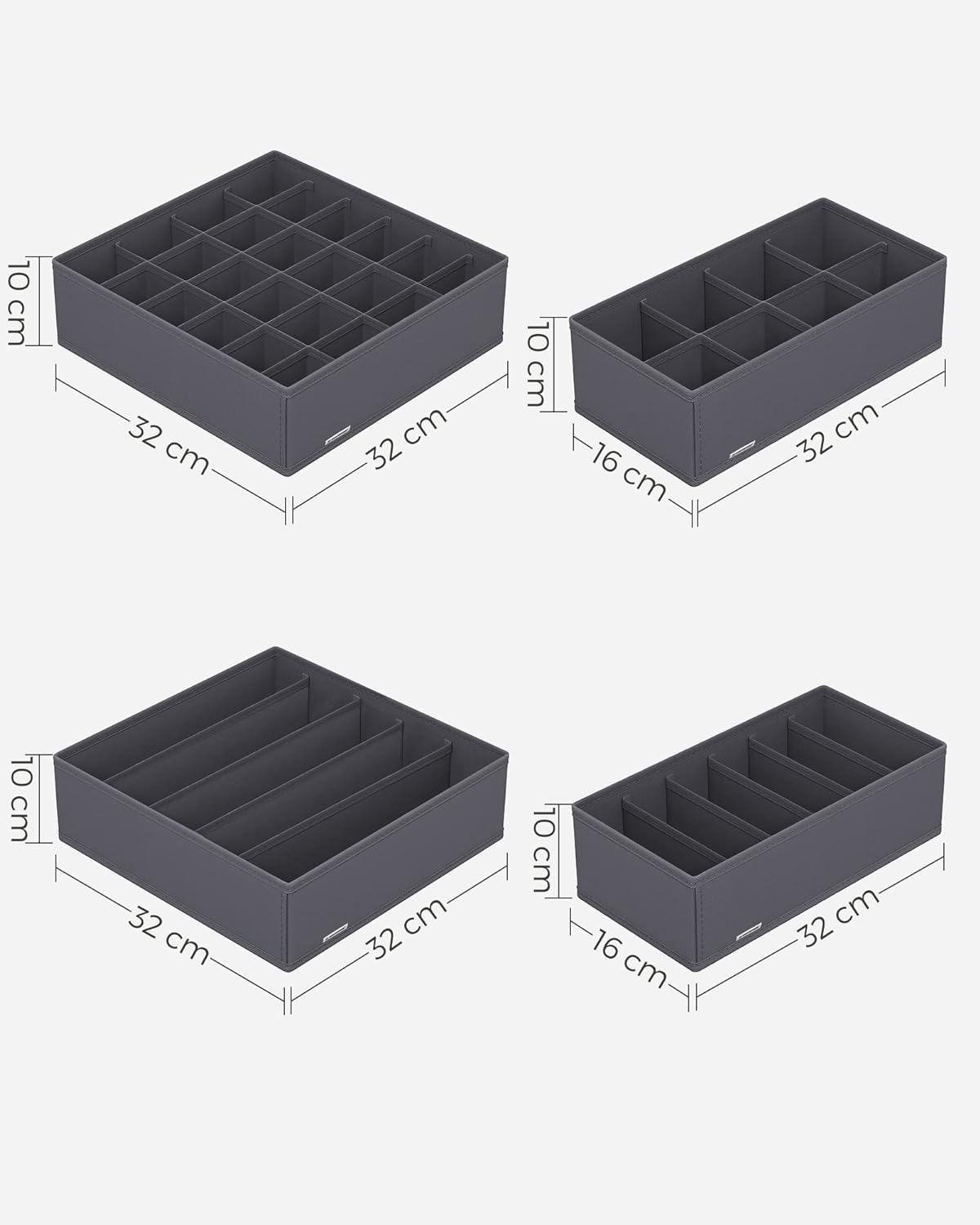 Organizatoare dulap sau sertar, set 8 cutii de depozitare a lenjeriei de corp, pliabile, 64x48x10cm, gri