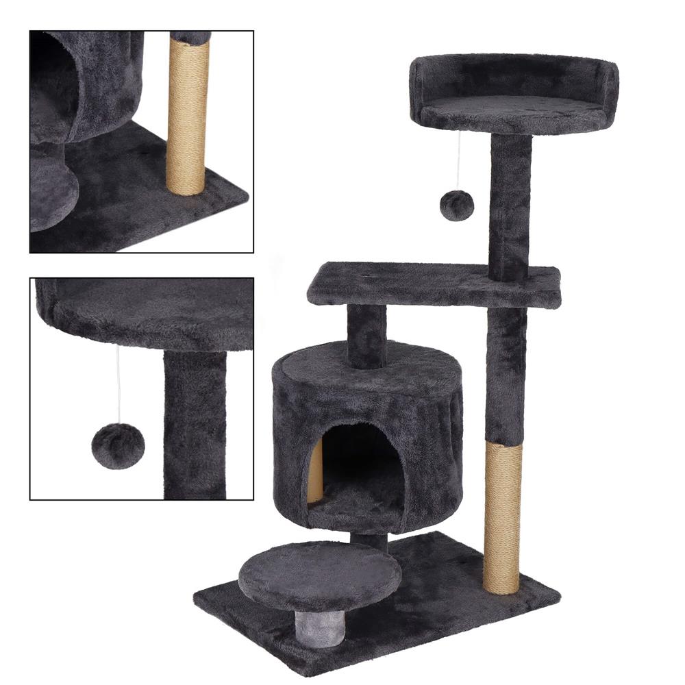 Ansamblu de joaca pentru pisici, cu loc pentru zgariat, ascuns, culcus, minge, 87cm, grafit