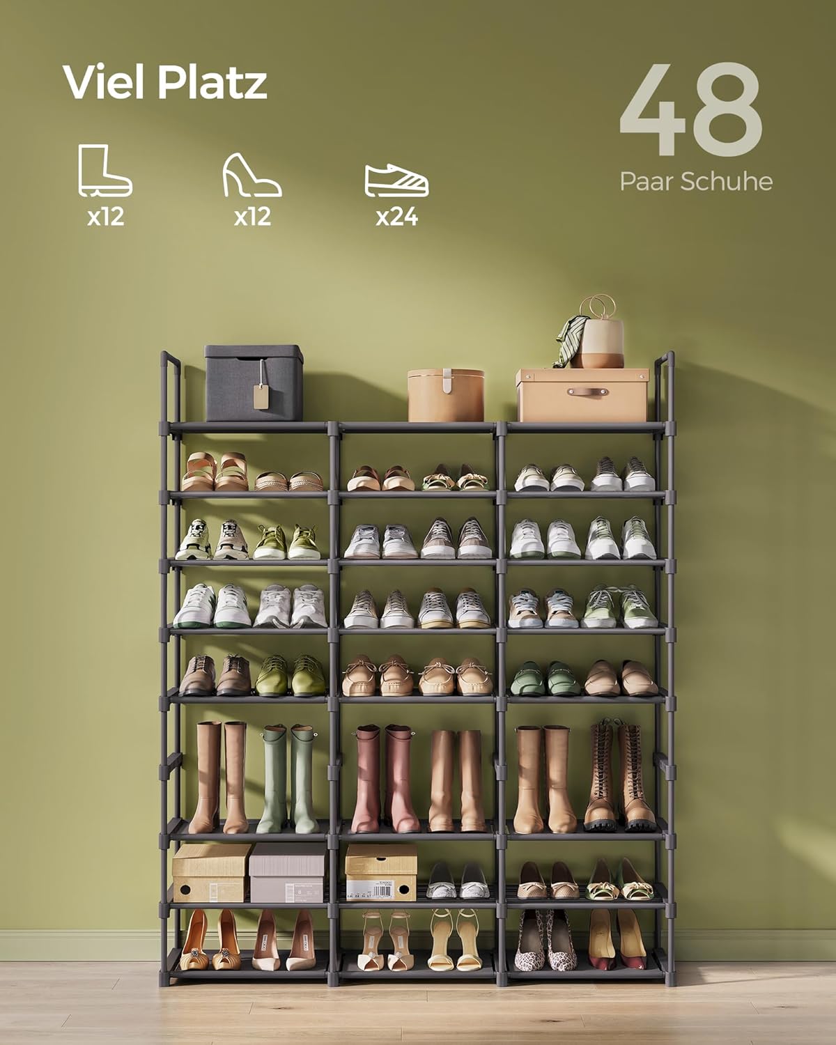 SONGMICS Raft pentru pantofi metalic, personalizabil, pana la 48 perechi, 30x129x158 cm, negru - 5