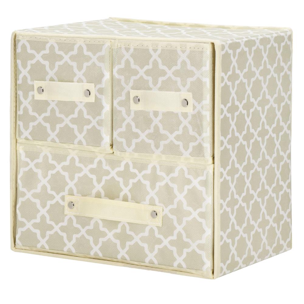 Organizator dulap tip lada cu 3 sertare, 31x31x22cm, cu model, bej