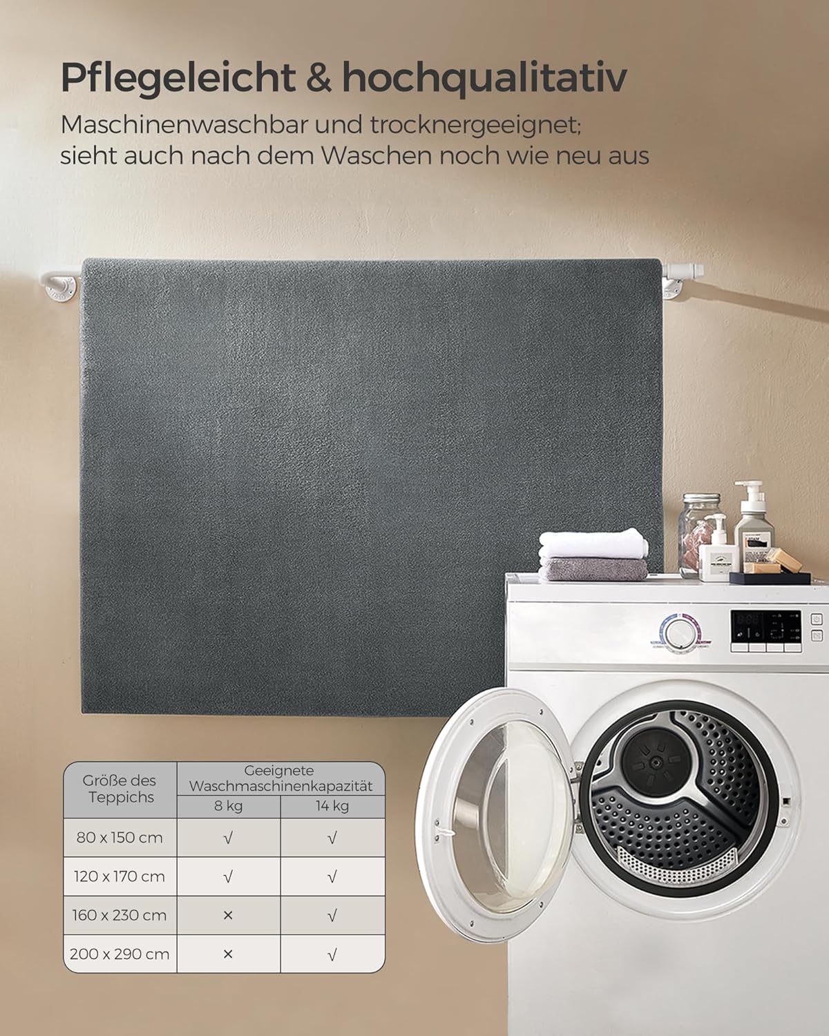 SONGMICS Covor decorativ antiderapant, lavabil la masina, 80×150 cm, gri