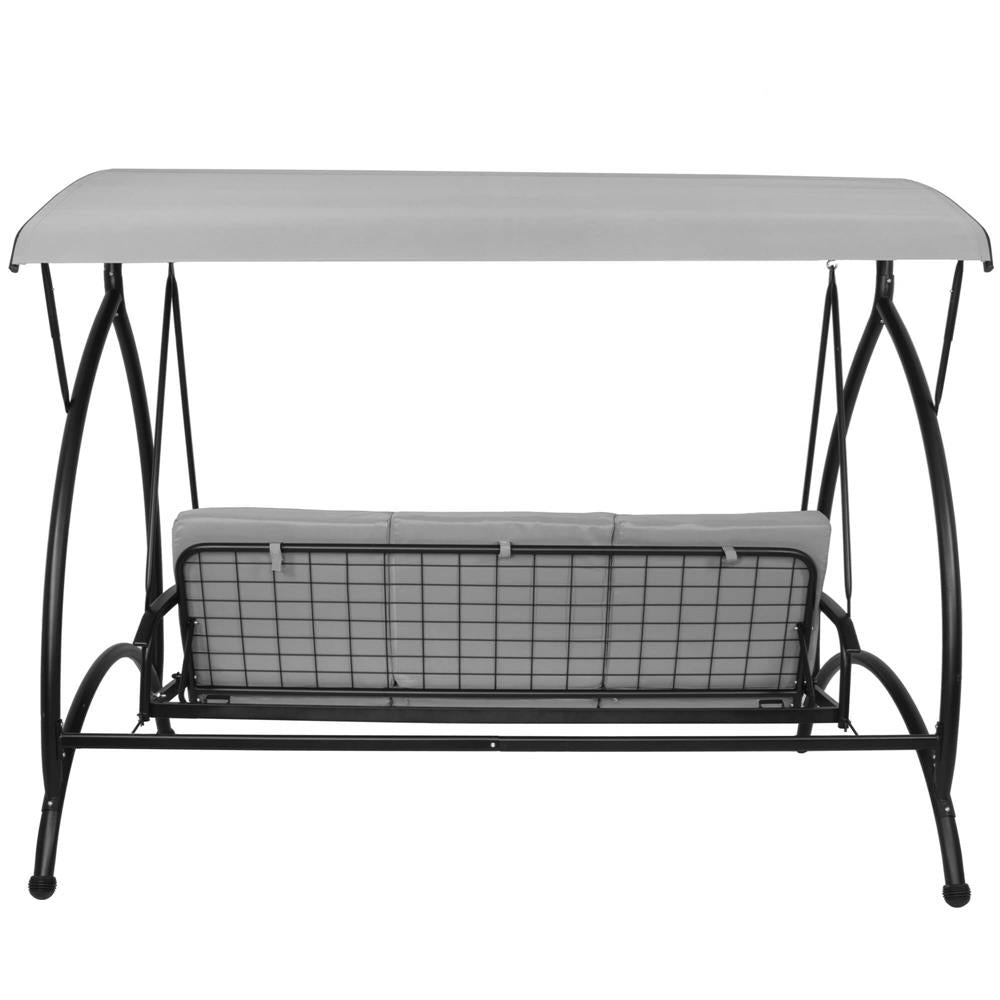 Balansoar gradina 230x136x190 cm, 2 in 1 leagan si pat, copertina reglabila, saltea si perne incluse, cadru otel, gri si ecru
