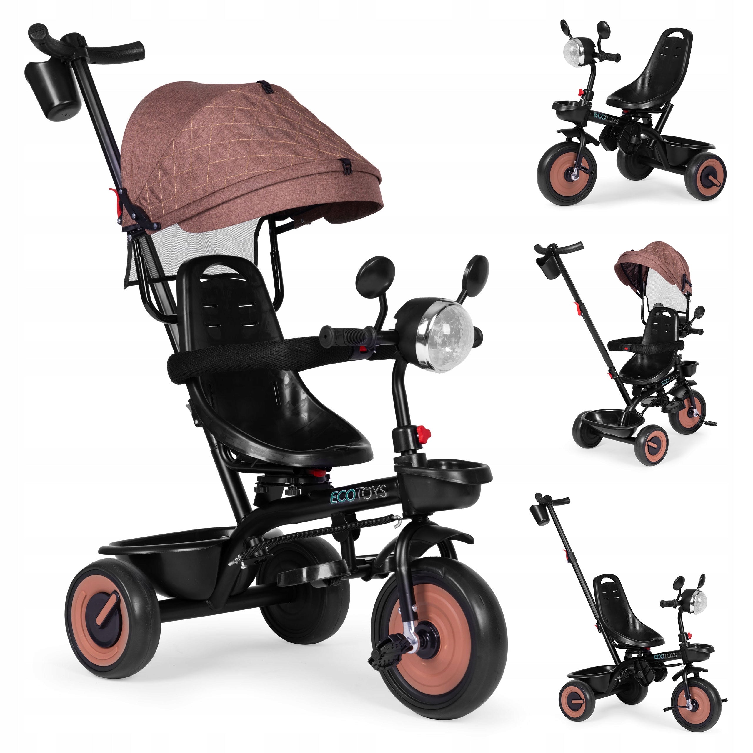 Tricicleta 3 in 1 pentru copii 61x41x25 cm, sezut rotativ, lumina si sunete, cadru otel si roti EVA, negru